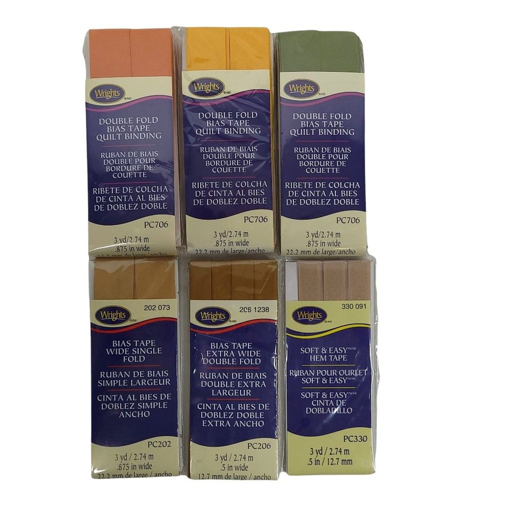 Wrights Bias Tape Single Double Fold Extra Wide Quilt Binding Hem Tape Bundle